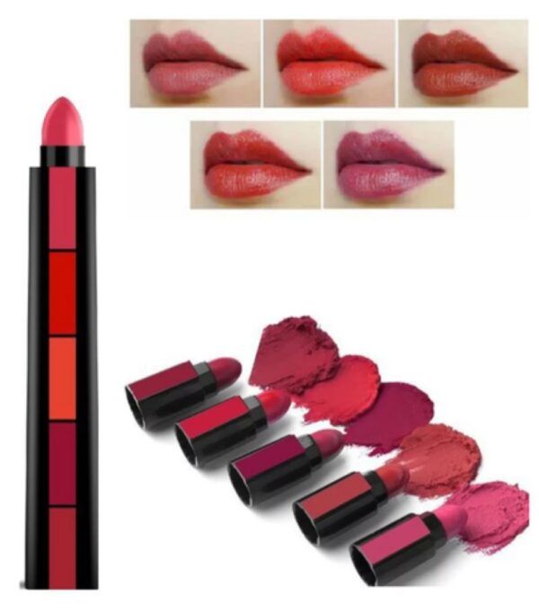 5 In 1 Matte Lipsticks Red Brown Nude Pink Maroon Waterproof Long Lasting Creamy matte Lipsticks (free shipping)