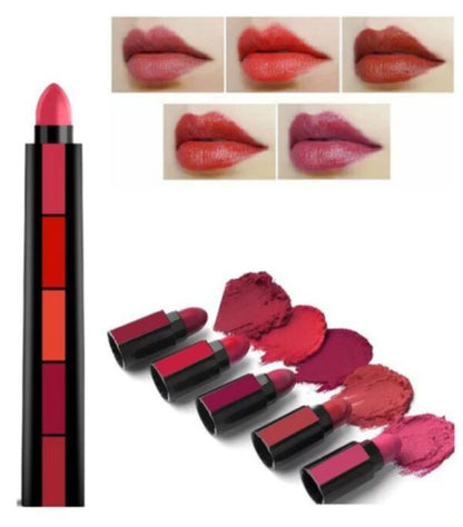 5 In 1 Matte Lipsticks Red Brown Nude Pink Maroon Waterproof Long Lasting Creamy matte Lipsticks (free shipping)